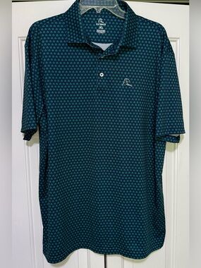 Rhoback Blue Green Polyester Good Luck Clover Shamrock Mens XL Polo Golf Shirt